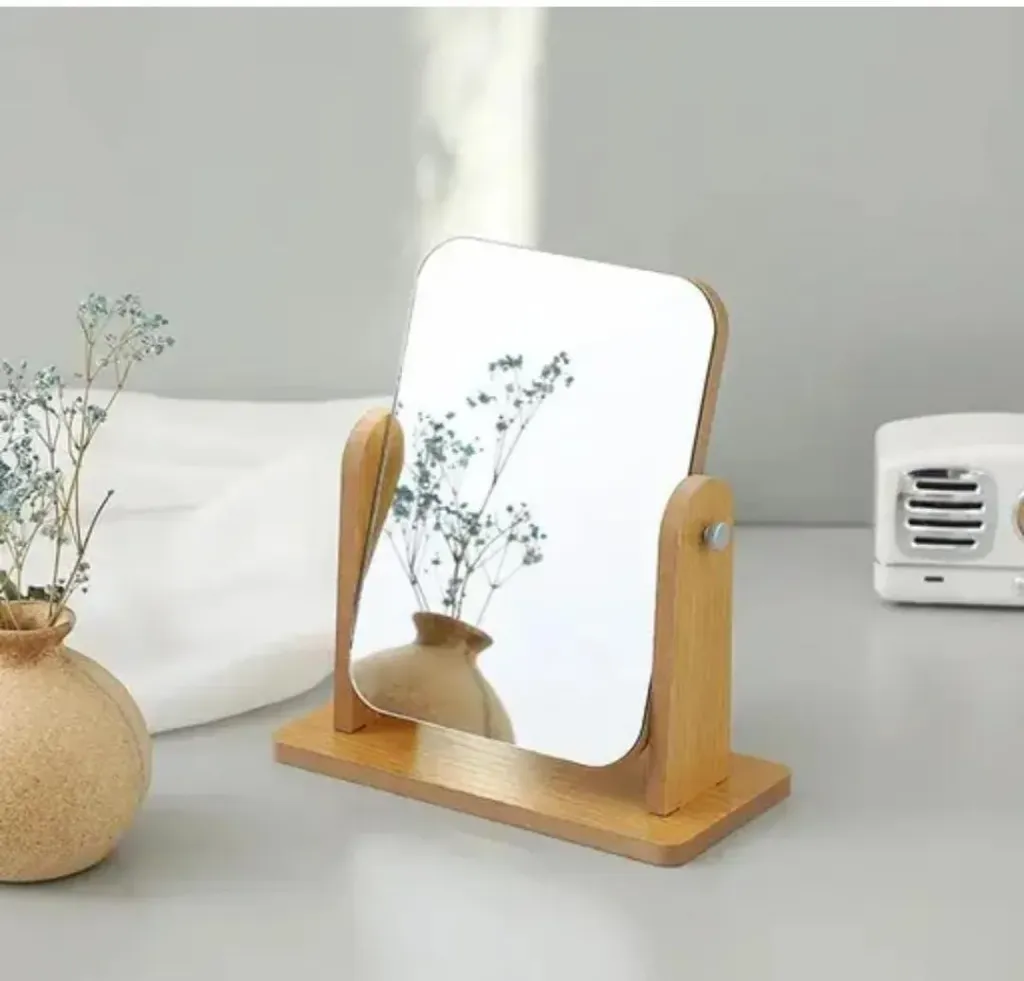 Wooden Desk Square Makeup Mirror