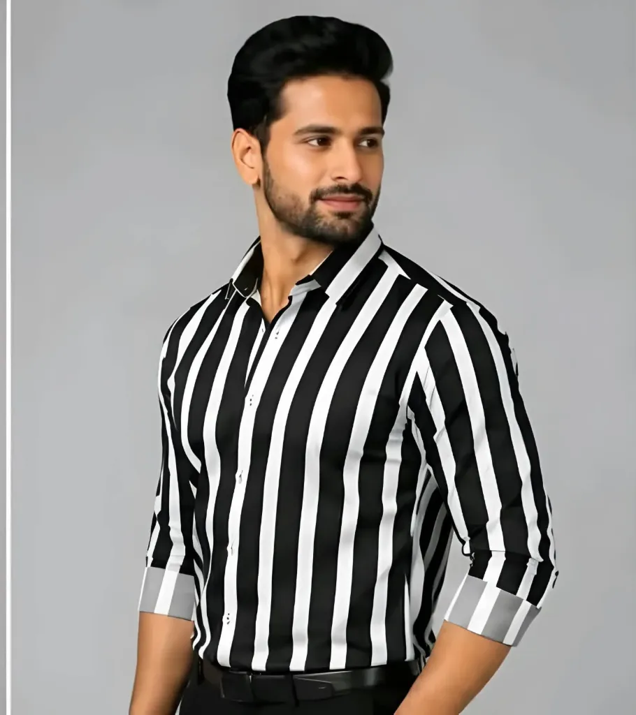 Men’s Black & White Vertical Striped Full-Sleeve Shirt