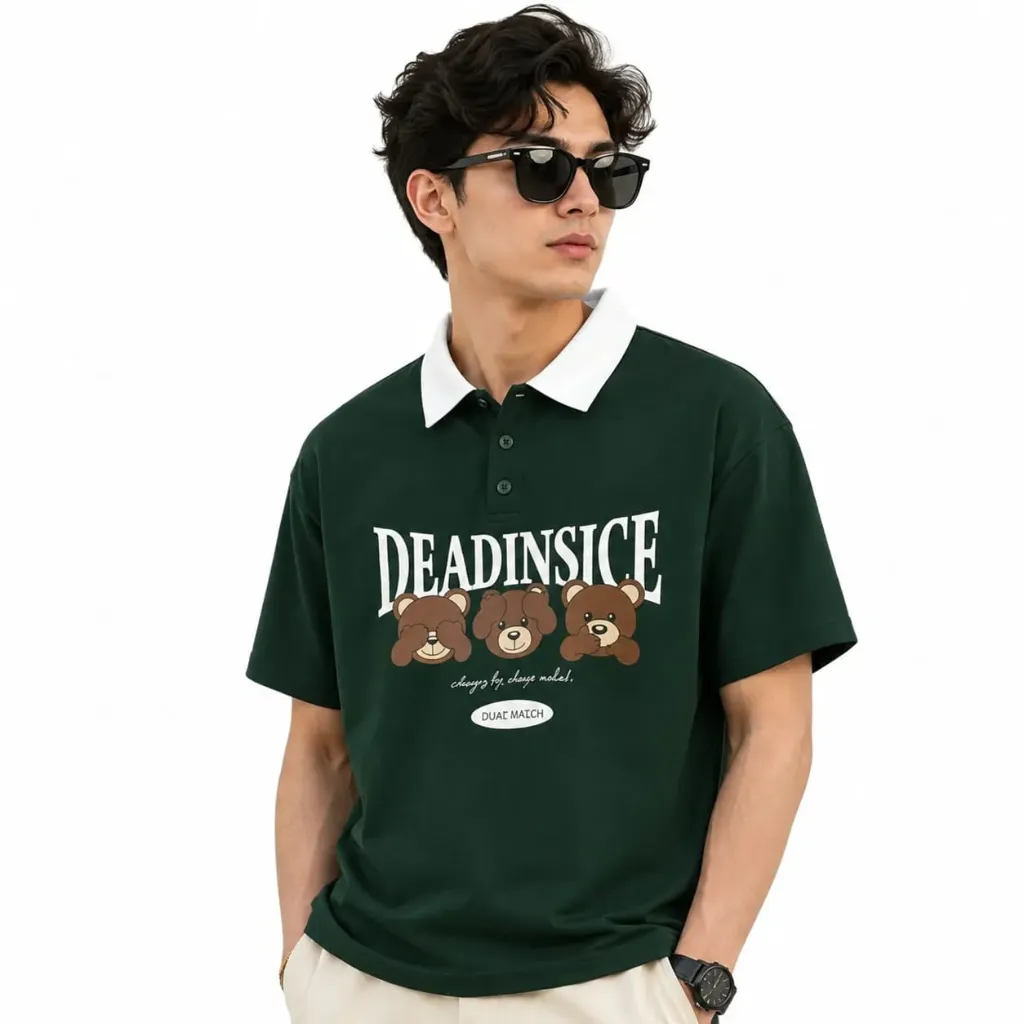 Men’s Dark Green Printed Polo T-Shirt