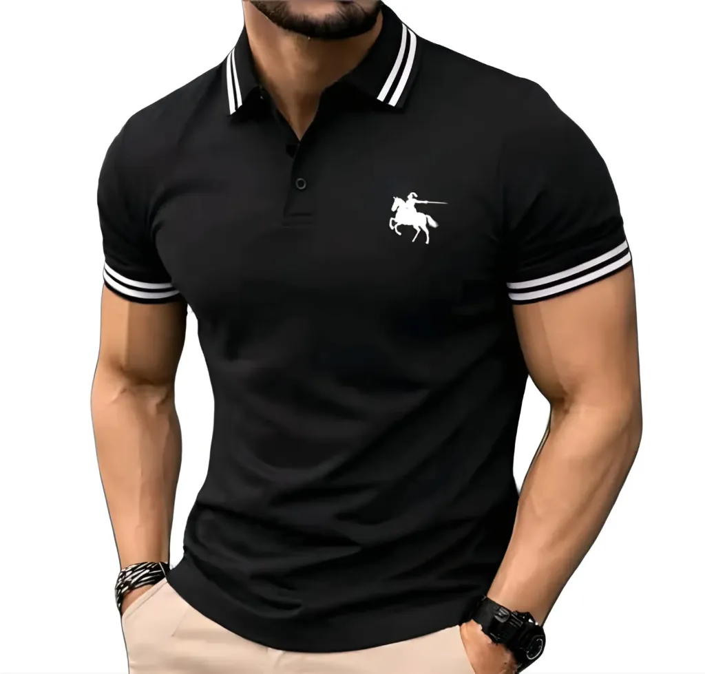 Men’s Black Striped Collar Polo Shirt