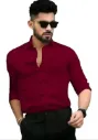 Men’s Solid Maroon Mandarin Collar Shirt
