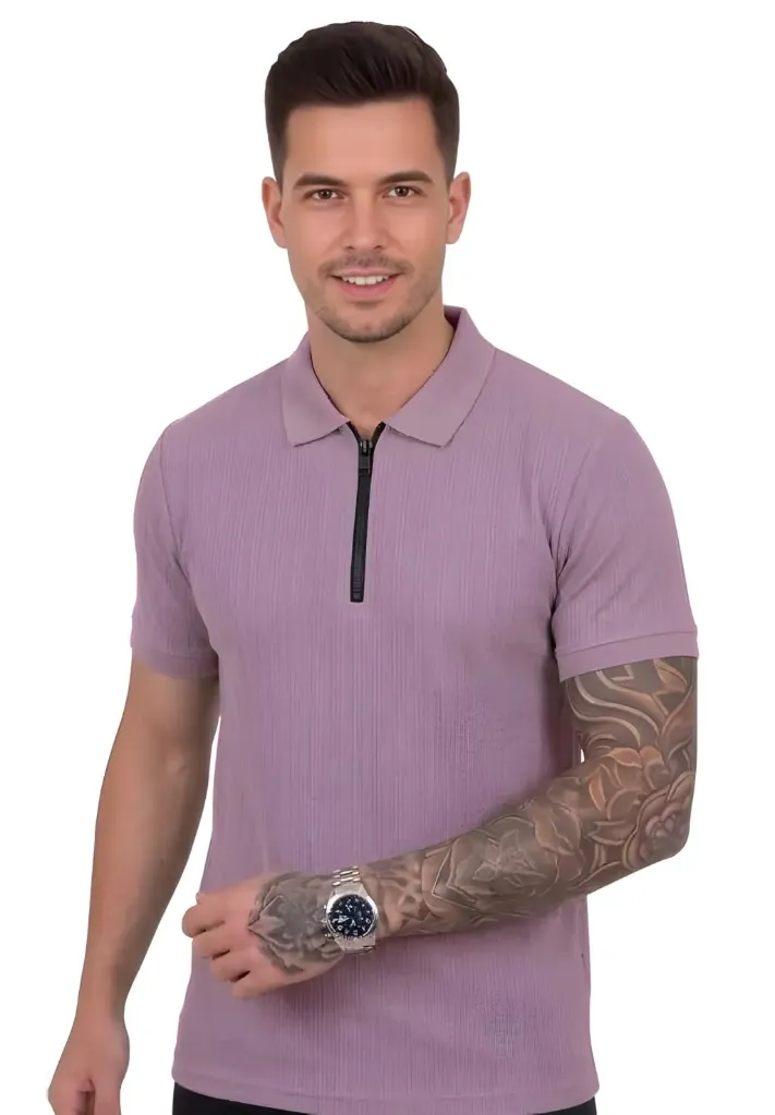 Men’s Premium Ribbed Half-Zip Polo T-Shirt