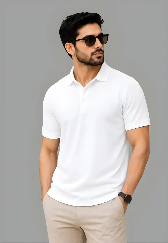 Men's Classic Solid White Polo T-Shirt