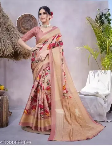Floral printed silk saree