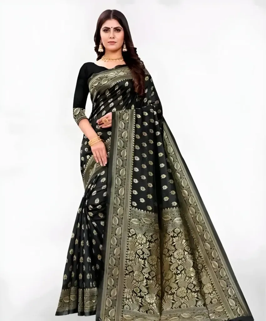 Regal Midnight Black Saree with Matching Blouse