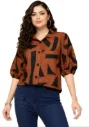 Geometric Print Puff-Sleeve Shirt