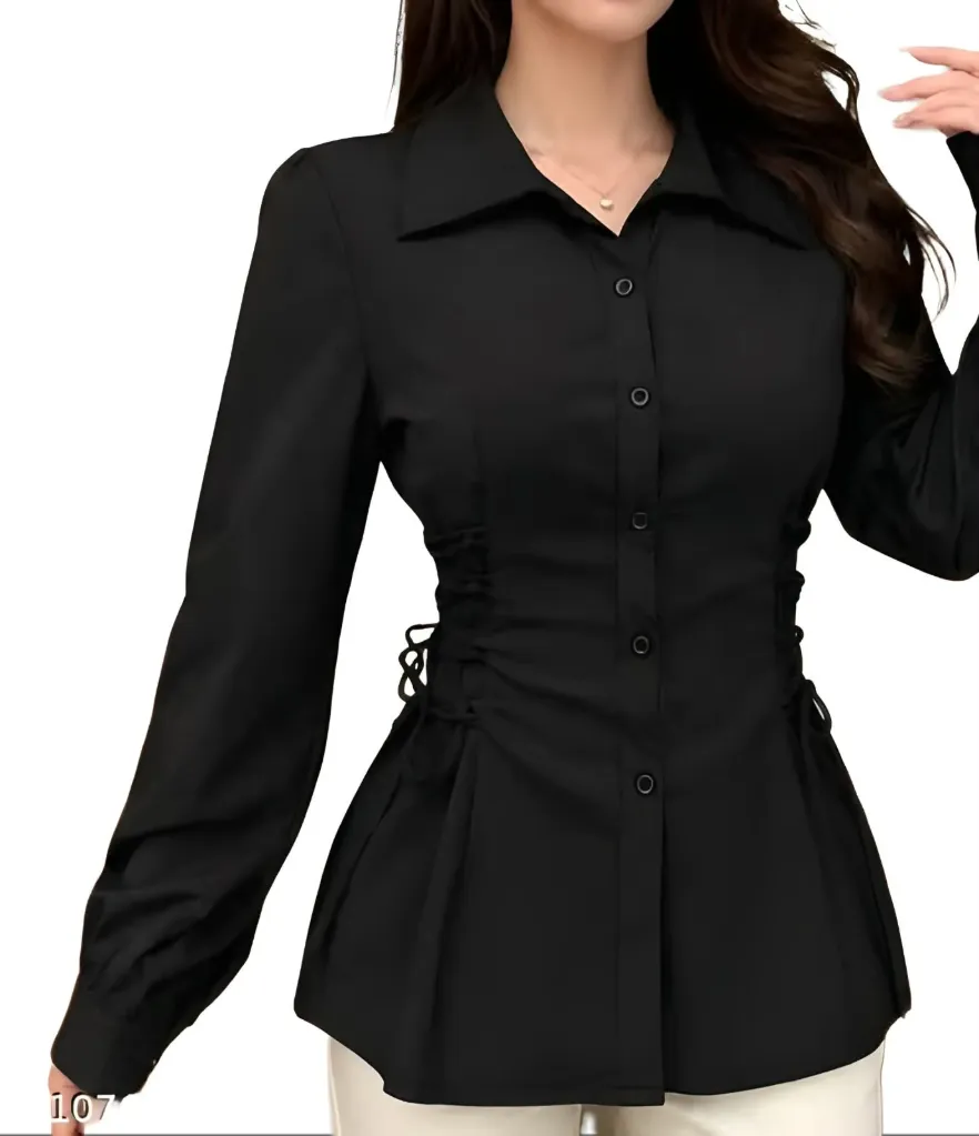 Cinched-Waist Ethnic Fusion Shirt
