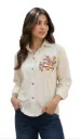 Whimsical Bird Motif Cream Shirt
