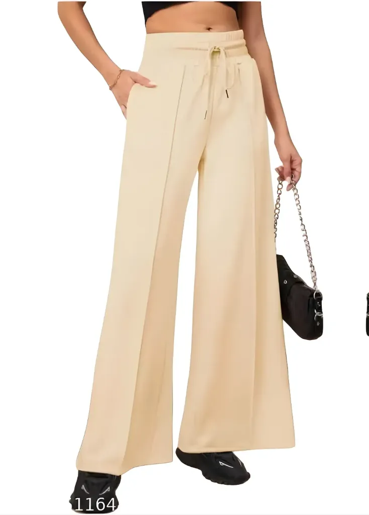Beige Pintuck Wide-Leg Palazzo