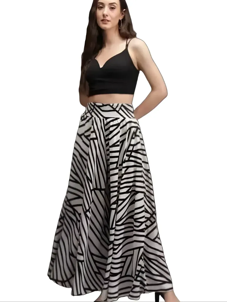 Abstract Geometric Flared Maxi Skirt