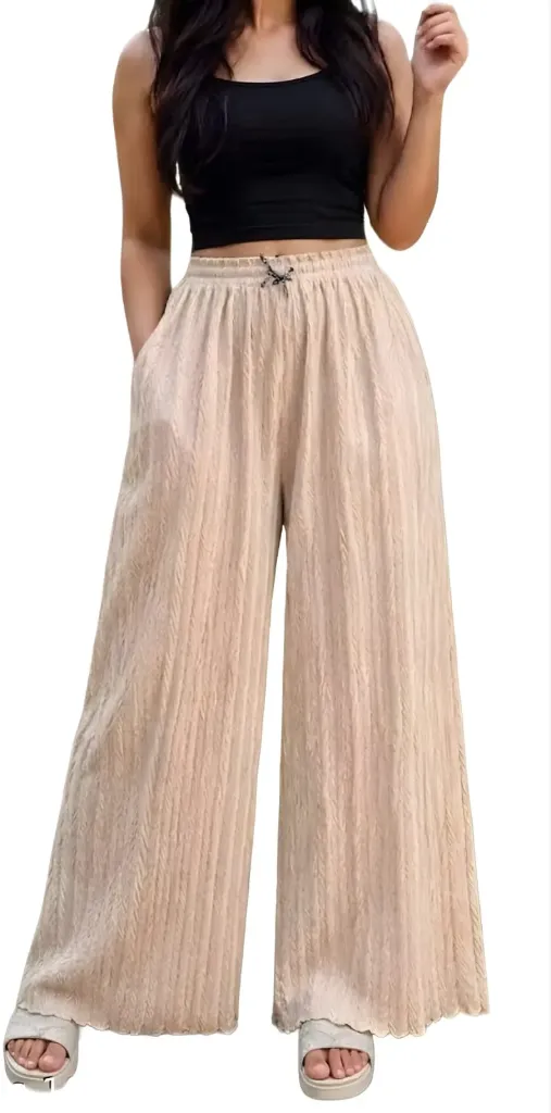 The Textured Sand Plissé Palazzo