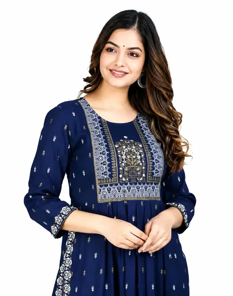 MARISY Women's Printed Rayon Naira Cut Kurta