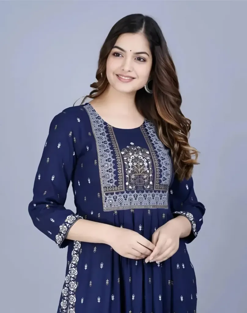 MARISY Women's Printed Rayon Naira Cut Kurta