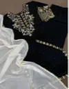 Elegant Black Embroidered Kurta Set with Organza Dupatta.