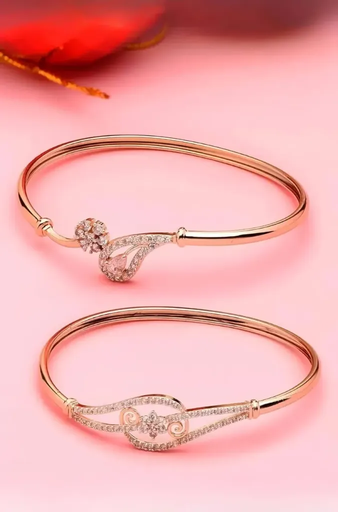 Rose Gold Teardrop & Floral Crystal Openable Bangle
